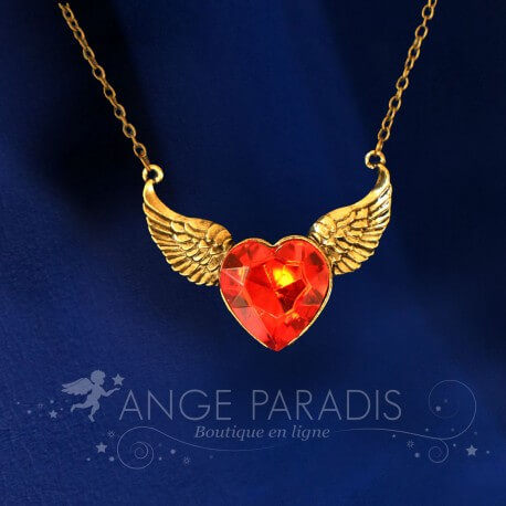 COLLIER AILES D'ANGE COEUR ROUGE GOLD