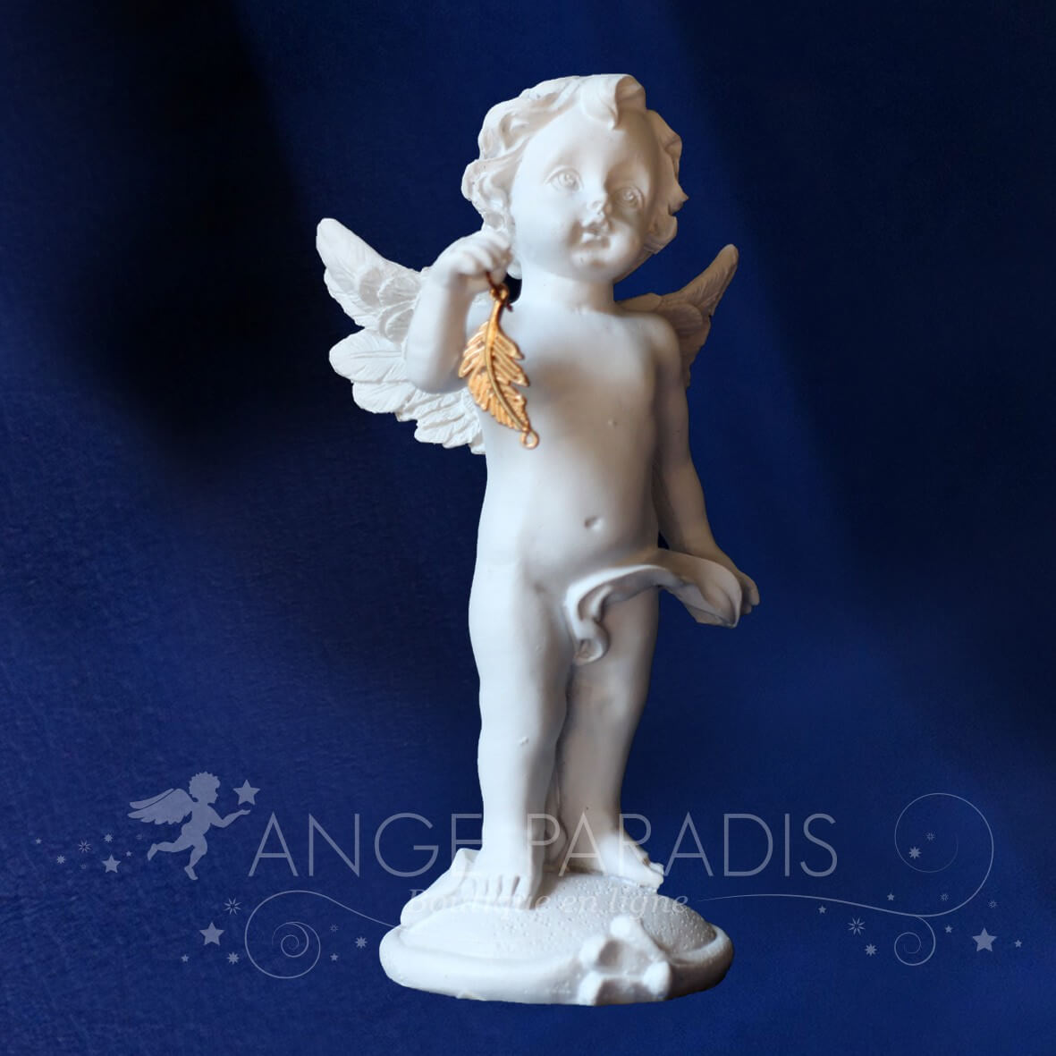 Figurine Ange Avec Feuille Doree - 12cm