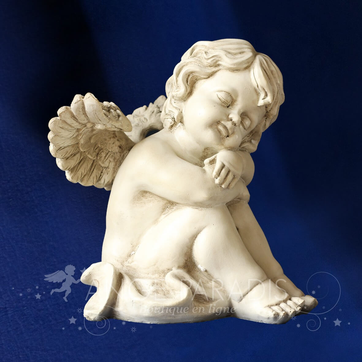 Statuette Couple D'anges Endormis Dans Les Ailes - Résine Blanche - Neuf - Décoration Maison