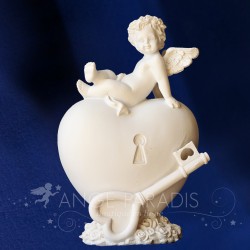 Ange gardien 6er Set cœur avec ange porcelaine table décoration mariage blanc 6 cm 