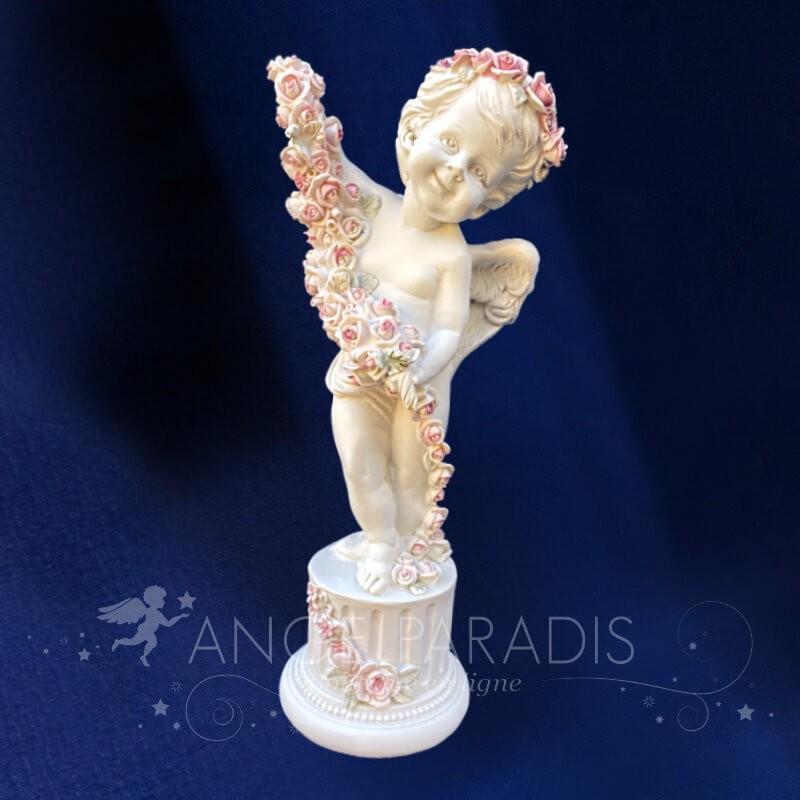 Statuette D'ange Et Guirlande De Fleurs - 23cm