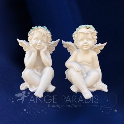 2 Figurines Angelots Bleus - 11cm