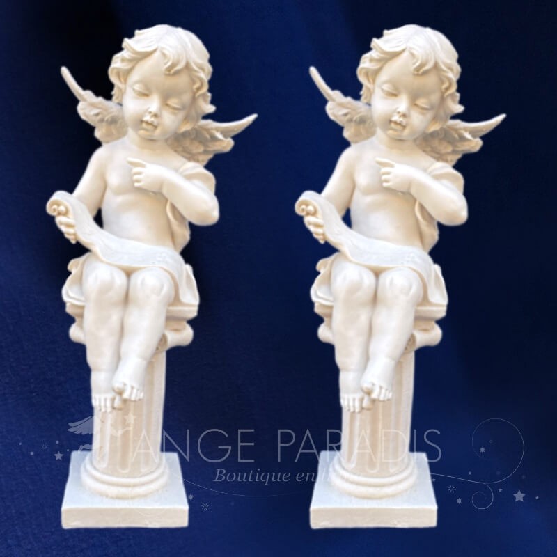 2 Statues Anges En Colonne - 37cm