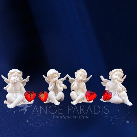 4 Figurines Anges Avec Coeur Rouge - 7cm