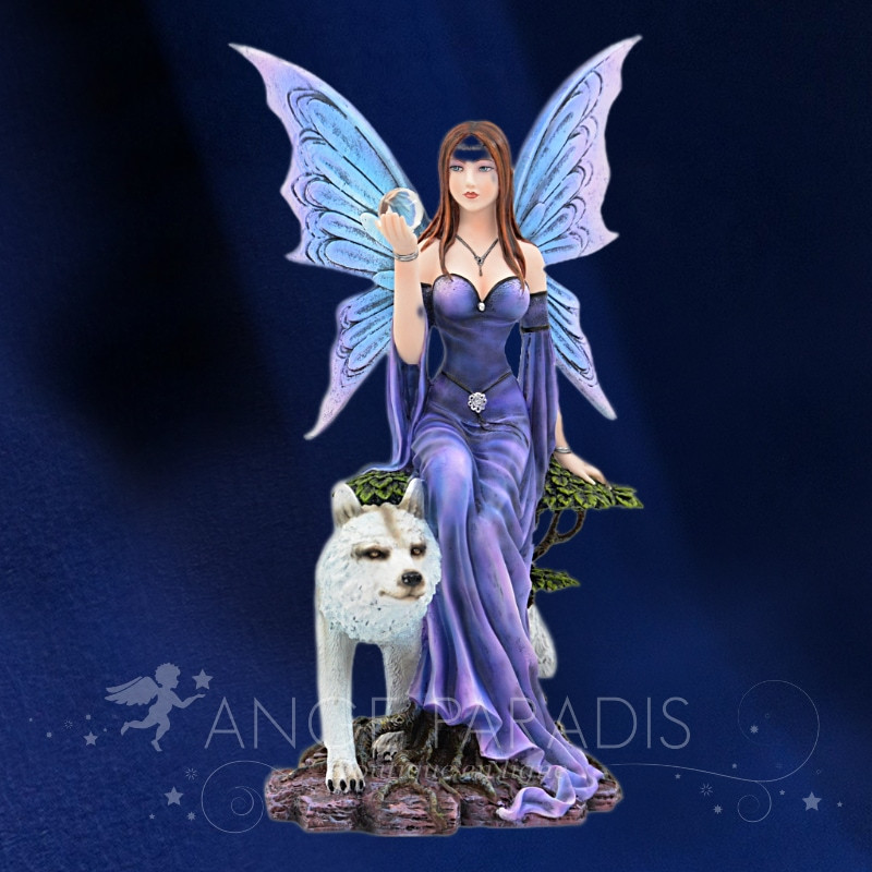 Figurine Elfe Milaileé Avec Ours Polaire - 59 Cm - Statue Décorative Hiver - Poly Résine Peinte Main